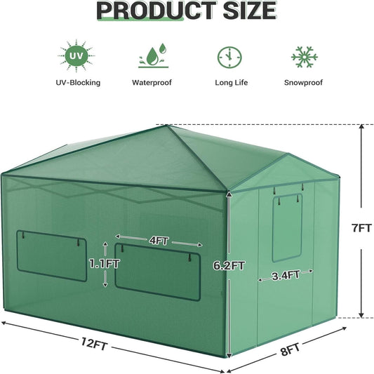 Eastvita 8 x 12 ft Portable Pop - Up Greenhouse Zippered Doors/Mesh Window Walls/Clear Green Pop - up Greenhouse