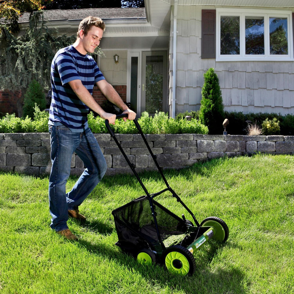 Sun Joe MJ502M Manual Reel Mower W/ Grass Catcher | 20-inch | 9-Position