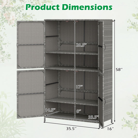 Costway Outdoor Storage Cabinet with Adjustable Shelves & Anti-Toppling Device for Garden Mix Gray