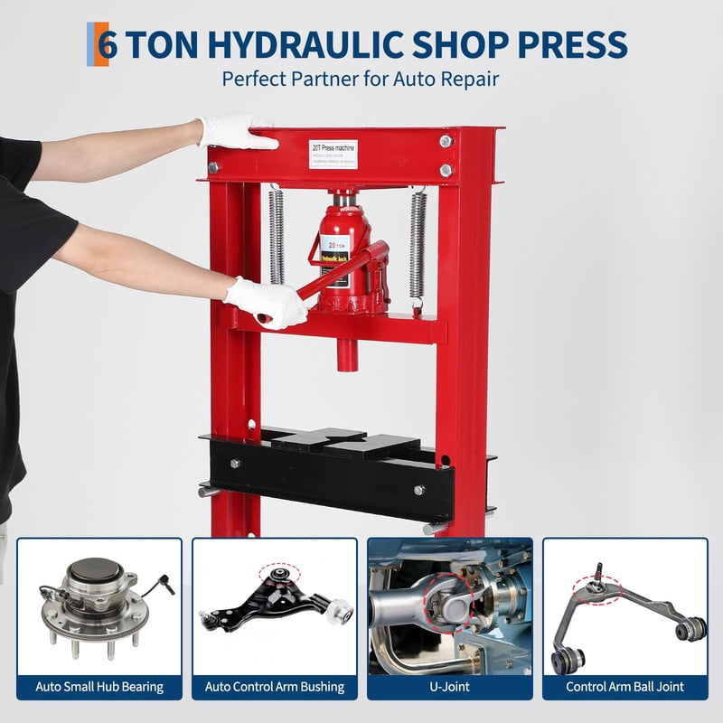 TROPOW 20 Ton Hydraulic Shop Press – Heavy-Duty H-Frame Press with Adjustable Height, Dual Plates & Dust Cover – Red