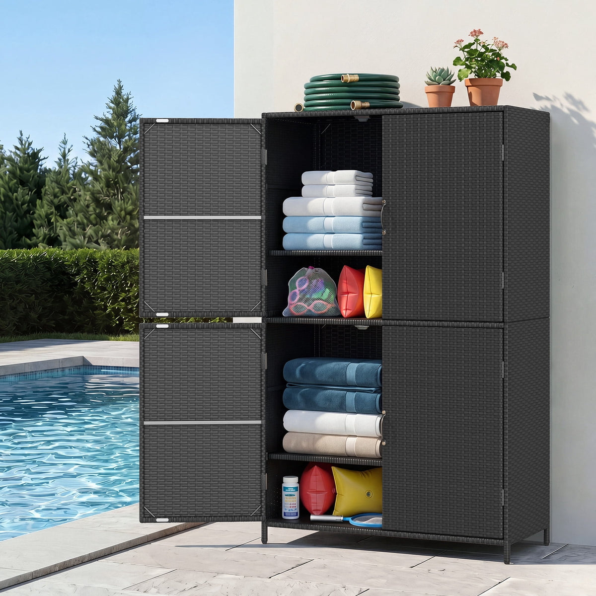 Costway Outdoor Storage Cabinet with Adjustable Shelves & Anti-Toppling Device for Garden Black