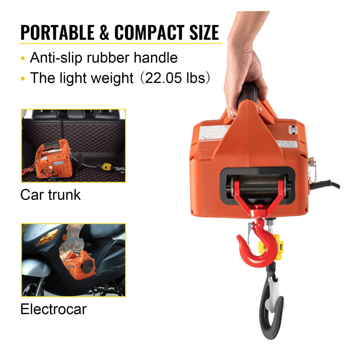 500kg/1100lbs Electric Hoist Winch Portable Crane 25ft Lifting Height Wireless Or Wire Remote Control For Transportation ,Outstanding Load Capacity