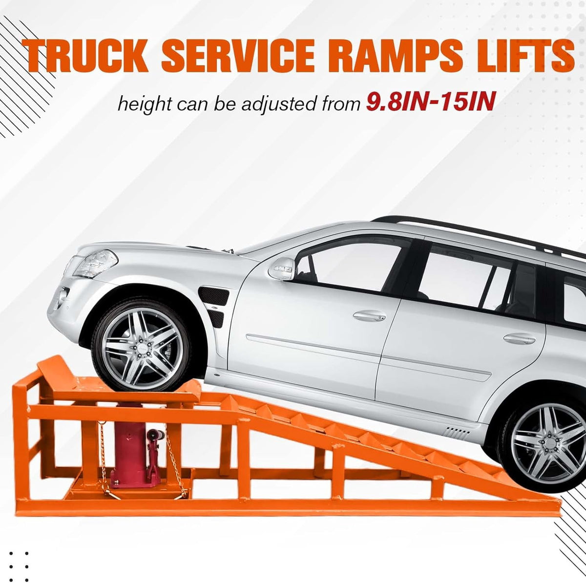2PCS Hydraulic Car Truck Service Ramps 12 000 lbs Heavy Duty Garage Lift Ramps Adjustable 9.8 In -15 In for Oil Changes and Repairs Orange