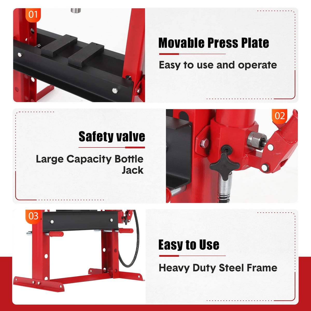 10 Ton Hydraulic Press, Heavy-Duty Adjustable H-Frame Garage Floor Shop Press with Stamping Plates to Straighten Bend or Press Parts, for Straightening/Automotive Repair/Garage Use