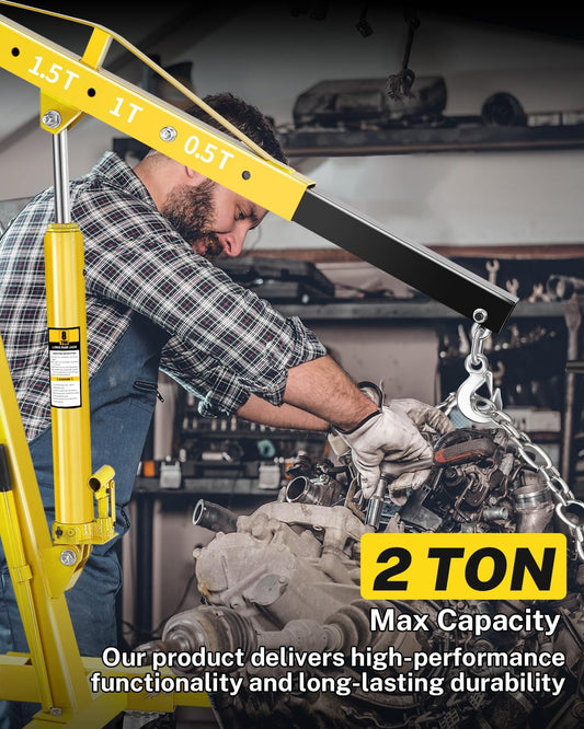 2-Ton Folding Hydraulic Engine Hoist with Lever & Telescopic Boom, 4400 Lbs Capacity with 6 Steel Casters for Car Truck Boat Motors