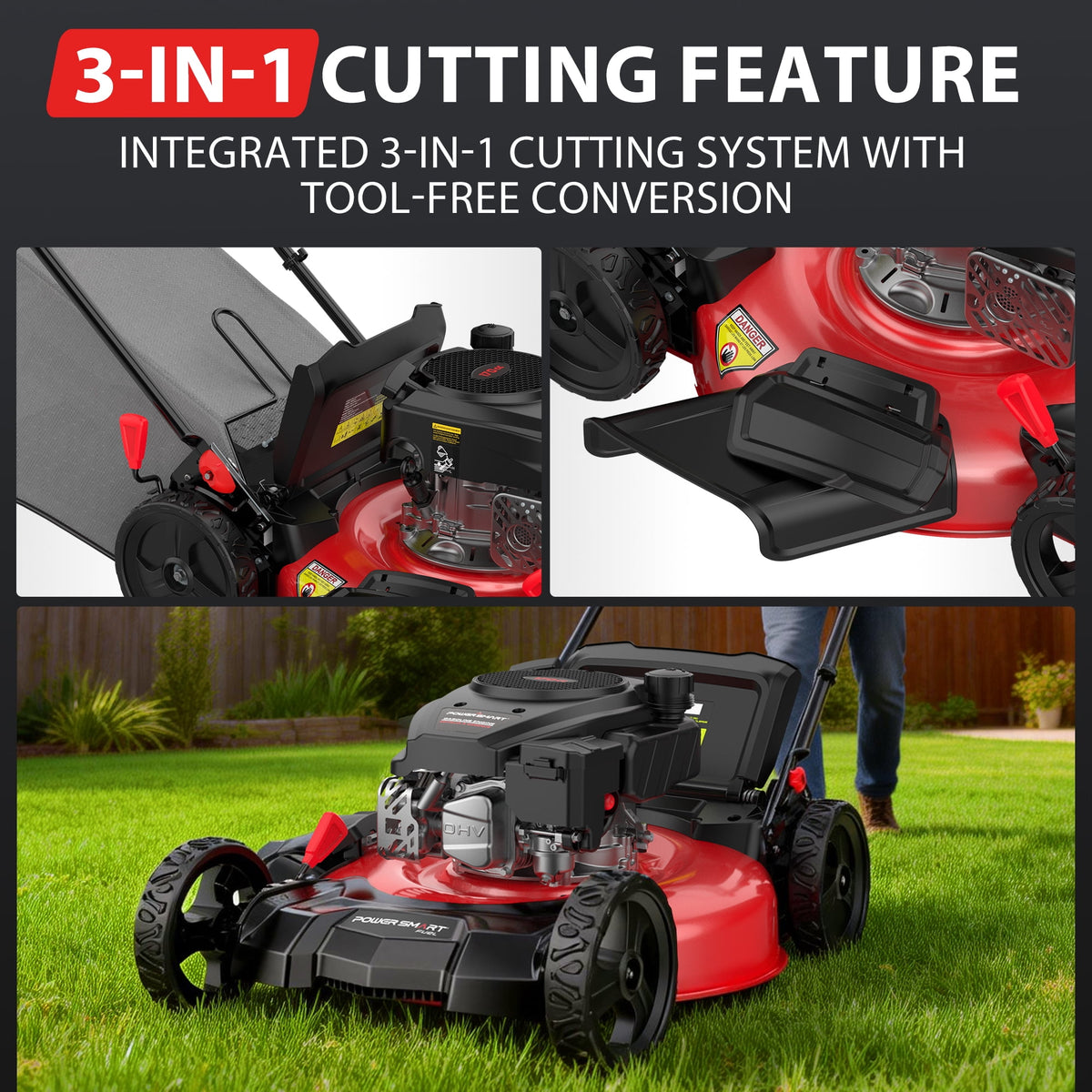 PowerSmart 21" 170cc Gas Self-Propelled Lawn Mower, with 6-Position Height Adjustment