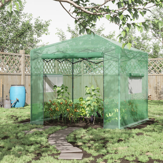 Outsunny 8' x 6' Portable Pop Up Greenhouse Walk-in Hot House with Roll-up Door & 2 Windows Outdoor for Plants Garden Foldable, Green