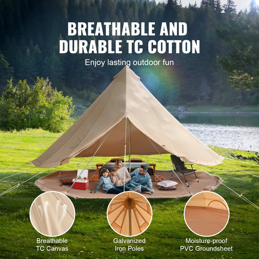 KFFKFF Fabric Bell Shelter, All-Weather 3 m/9.8ft Nomadic Tent, Camping Canvas Tent with Stove Outlet, Ventilated Shelter Accommodates 4 Individuals, Outdoor Family Camping and Hunting Gathering
