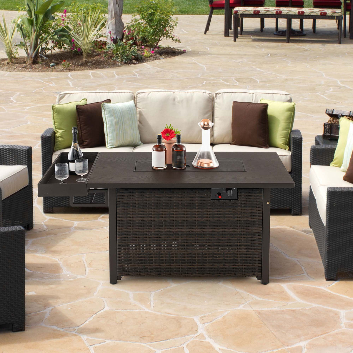 Costway 52" Outdoor Gas Fire Pit Table Patio Propane Firepit with Cover 50,000 BTU Brown