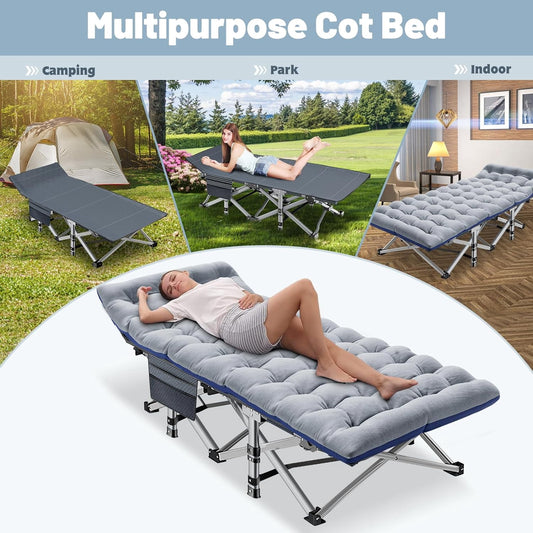Lilypelle 2PC Folding Camping Cot, Folding Cot Camping Cots for Adults Portable Outdoor Cots with Carry Bags for Outdoor Travel Camp Beach Vacation