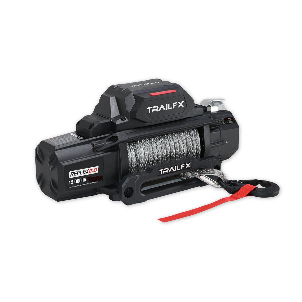 TrailFX Winch WRS212B Reflex 2.0; Vehicle Mounted; Vehicle Recovery Winch; 12 Volt Electric; 12000 Pound Line Pull Capacity; 94 Foot Synthetic Rope; Roller Fairlead; Wired and Wireless Remote