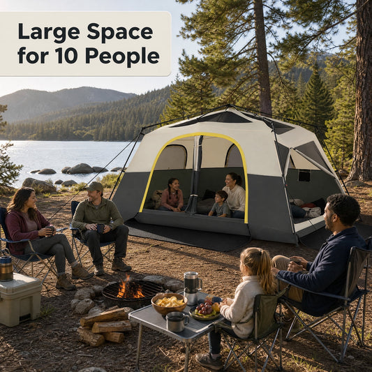 Gymax 10 Person Instant Cabin Camping Tent w/ Rainfly Carry Bag 13 ft x 9 ft Beige & Black