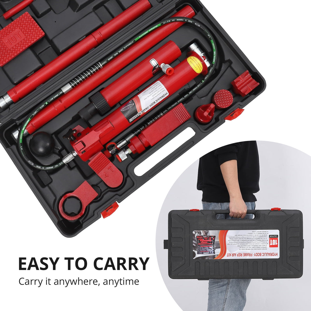 Bingirl 4 Ton Porta Power Kit Car Shop Body Frame Repair Kit Tool Lift Ram w/Case for Hydraulic Equipment Construction Loadhandler Truck Bed Unloader Farm