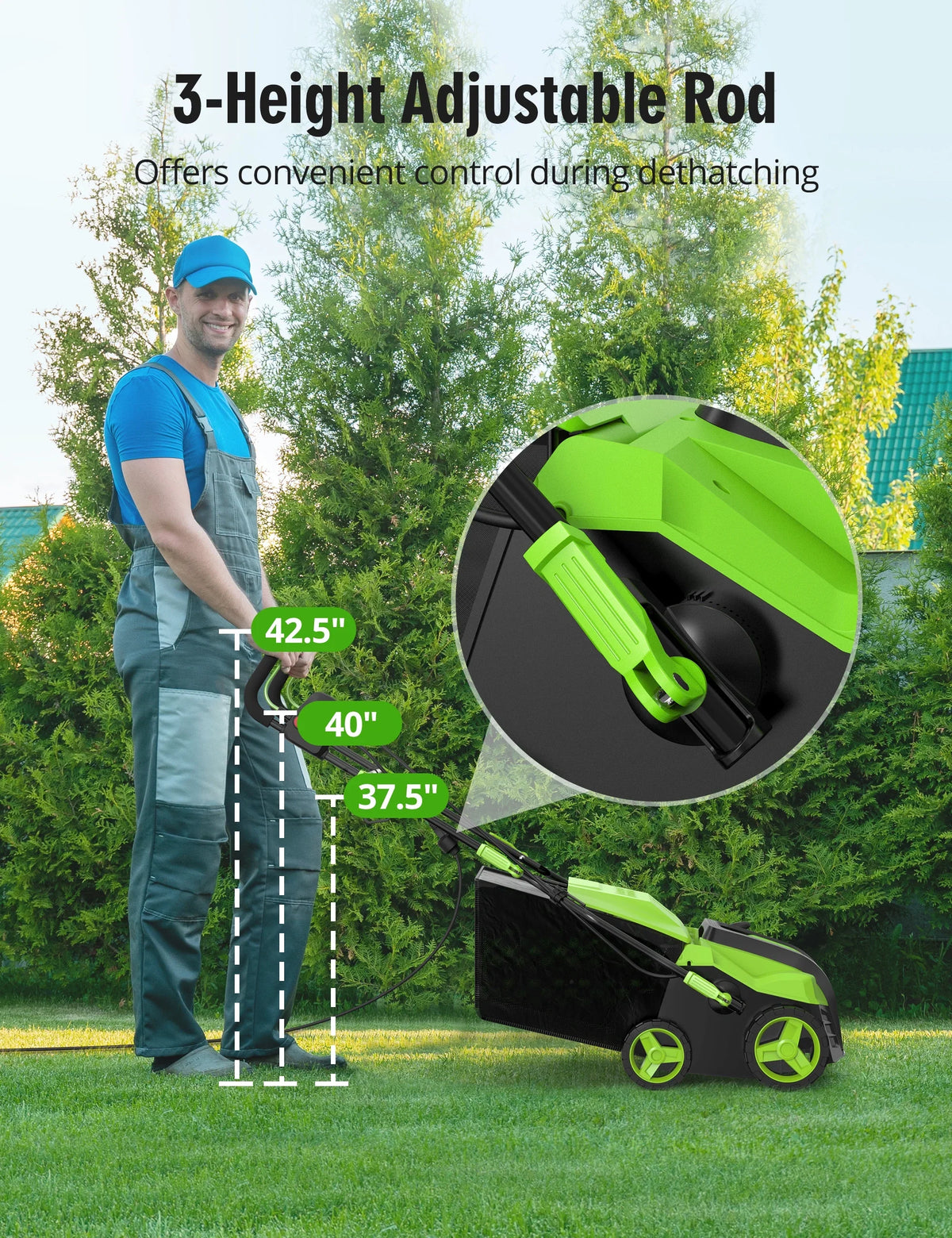 2026 NewSWIPESMITH 16" 15 Amp Electric Dethatcher Scarifier, Lawn with 5-Position Depth Adjustment, 14.5 Gal Removable Thatch Collection Bag, Quick-Fold, Keeps Health