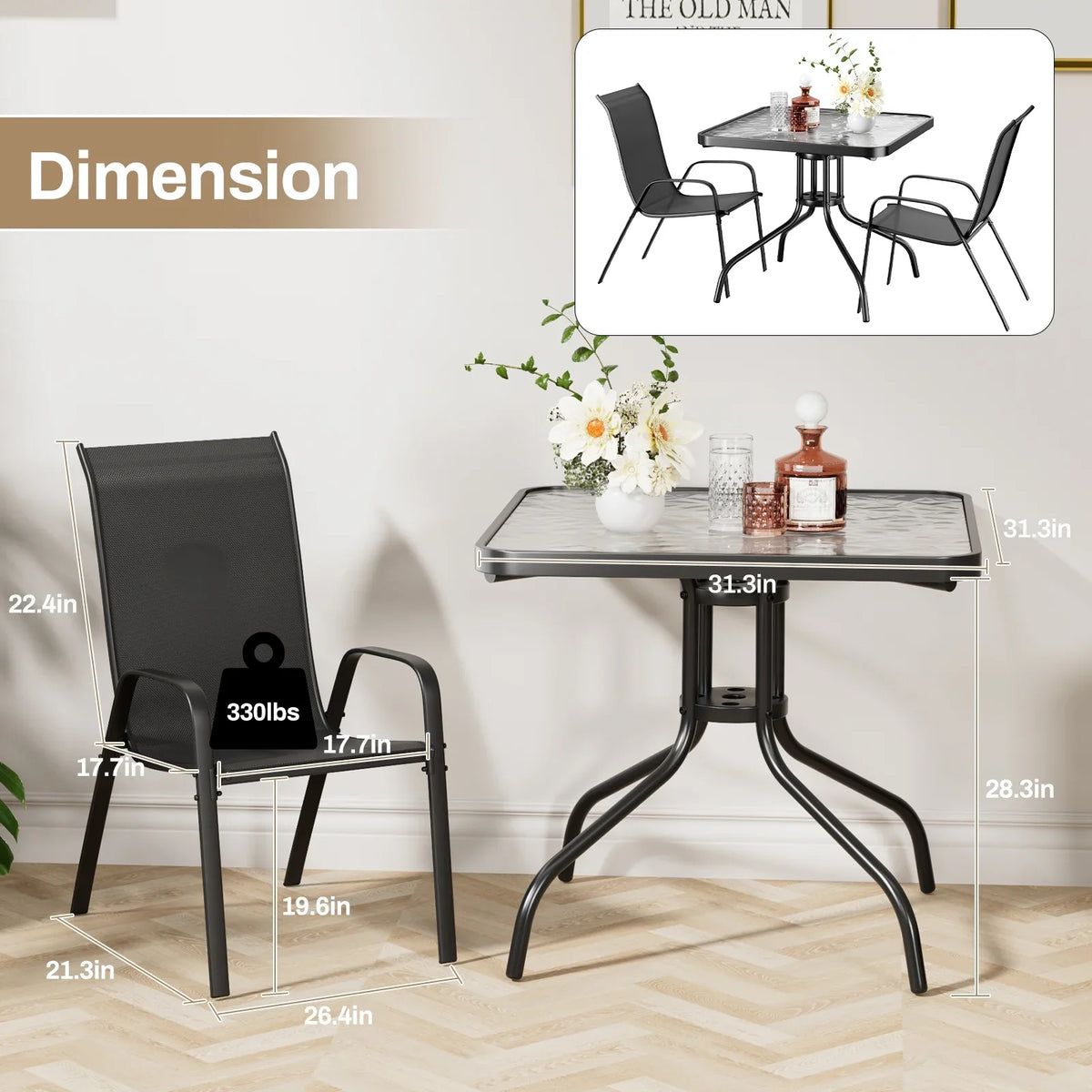 2026 NewPirecart 5-Piece Outdoor Patio Dining Table Set with 4 Stackable Textilene Chairs for for Patio, Lawn, Garden, Gray
