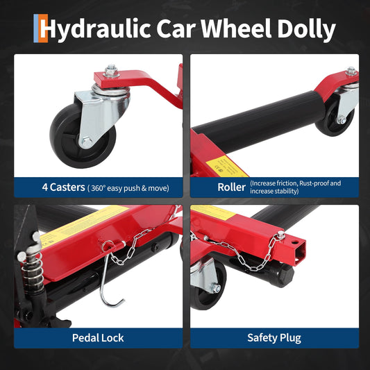Wheel Dolly Jack Set – Hydraulic 1500 lb 2-Pack – Foot Pedal Lift & 360° Casters – Q235 Steel – Cars, SUVs, Trucks & ATVs – Rust Resistant – Auto Repair