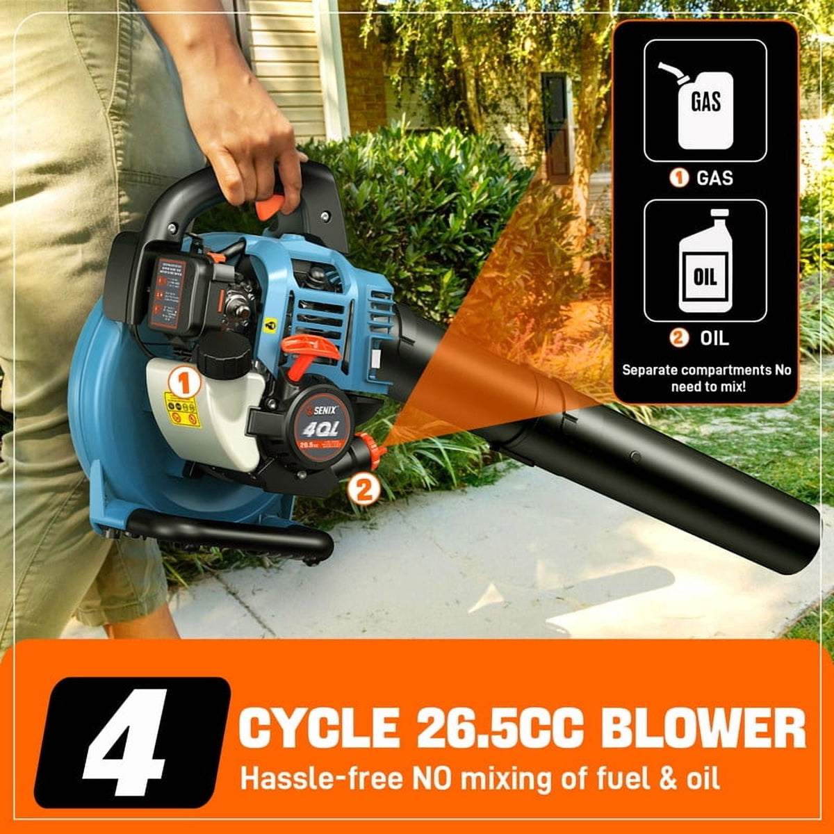 SENIX BL4QL-L 125 MPH at 410 CFM 26.5cc Gas Powered Handheld Leaf Blower