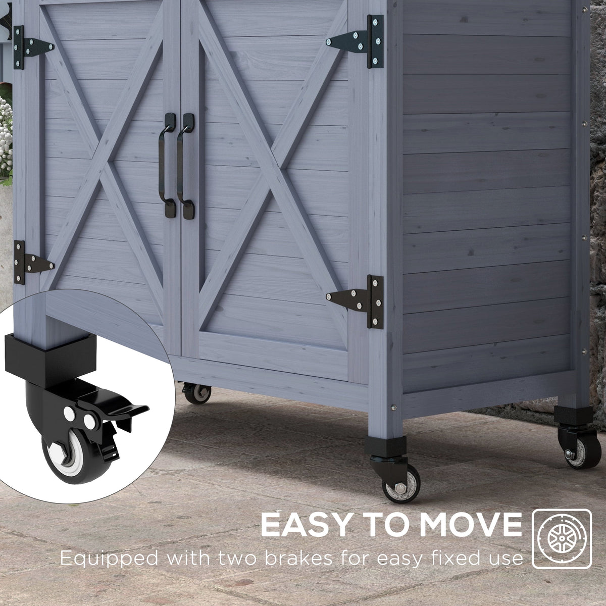 Outsunny Outdoor Potting Bench with Storage, Wheels, Grey