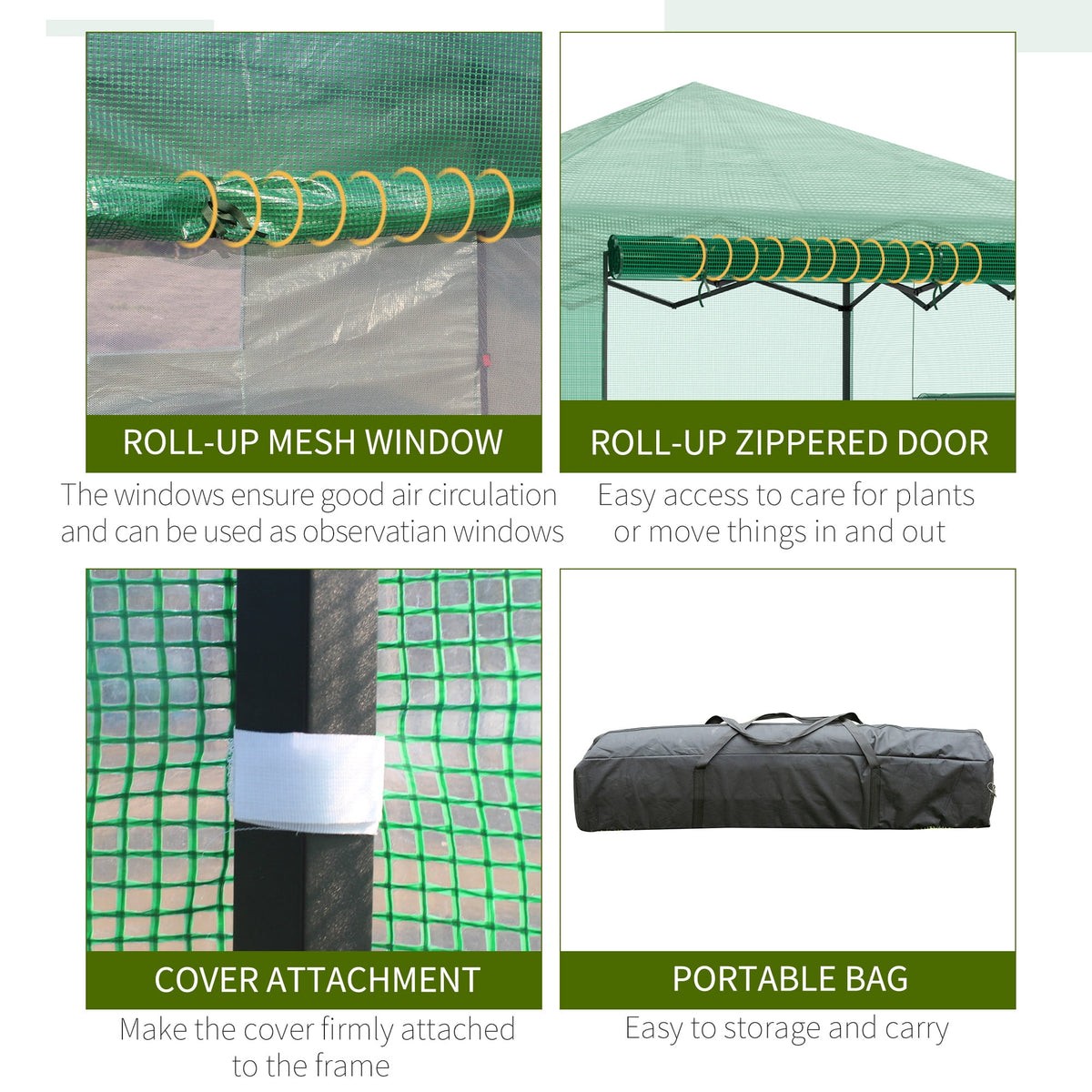 Outsunny 8' x 6' Portable Pop Up Greenhouse Walk-in Hot House with Roll-up Door & 2 Windows Outdoor for Plants Garden Foldable, Green