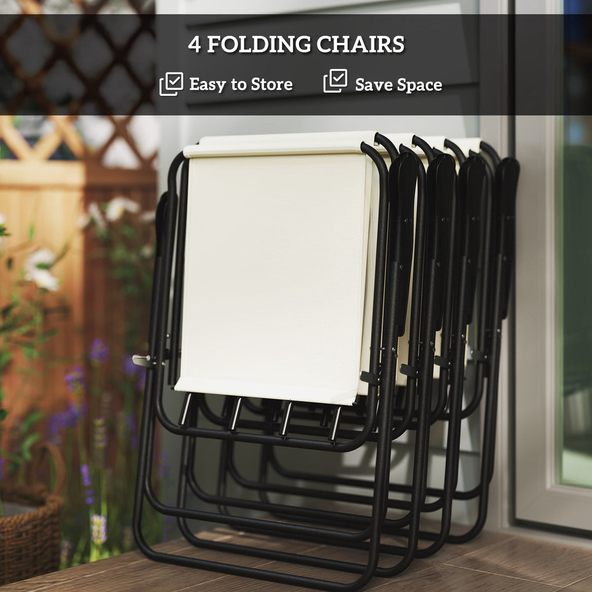 Outsunny Patio Dining Set with Umbrella, Folding Outdoor Patio Set, Cream