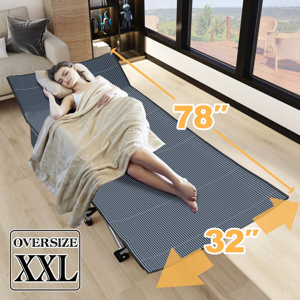 ABORON 2 Pack Oversized XXL Folding Camping Cot for Adults & Kids, 78" L x 32" W x 18" H Large Folding Guest Bed Cots, 900lb Sleeping Cot Folding Bed with 2 Sided Mattress & Carry Bag