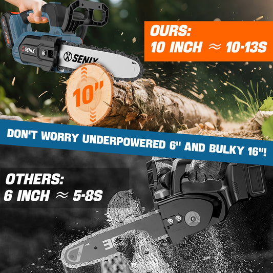 SENIX CSX2-M1 8" 20V Battery Powered Chainsaw, Brushless, Automatic Oiler, Tool-Free Chain Tensioning, Cordless