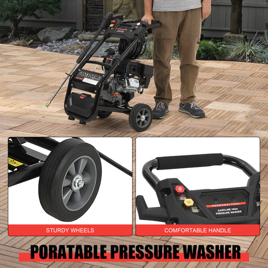 3600 PSI Gas Pressure Washer - 7HP Engine with Copper Pump, 5 Nozzles & 26ft Hose for Home and Auto Cleaning