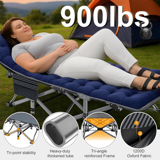 ABORON 2 Pack Oversized XXL Folding Camping Cot for Adults & Kids, 78" L x 32" W x 18" H Large Folding Guest Bed Cots, 900lb Sleeping Cot Folding Bed with 2 Sided Mattress & Carry Bag