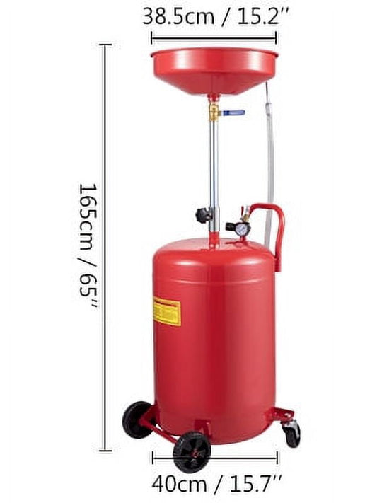 VEVOR Waste Oil Drain Tank 20 Gallon Portable Oil Drain Air Operated Drainer Oil Change, Oil Drain Container, Fluid Fuel Transfer Drainage Adjustable Funnel Height, with Pressure Regulating Valve
