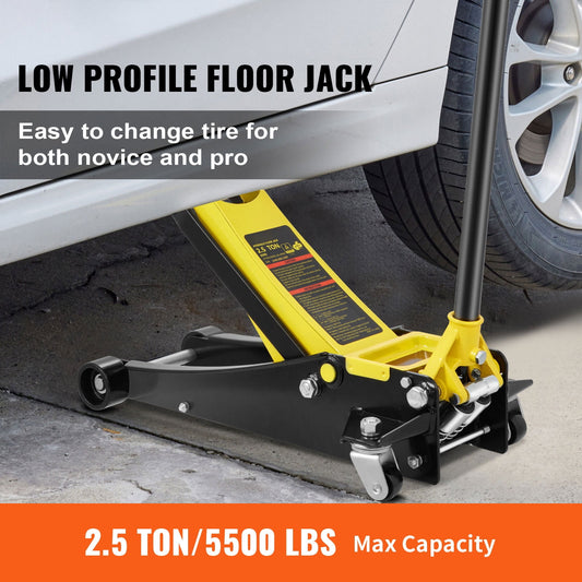 KFFKFF Floor Jack, 2.5 Ton Ground Elevator, Robust Steel Sport Ground Elevator with Twin Pistons Speedy Elevation Pump, Elevation Scope 3.64"-19.49"