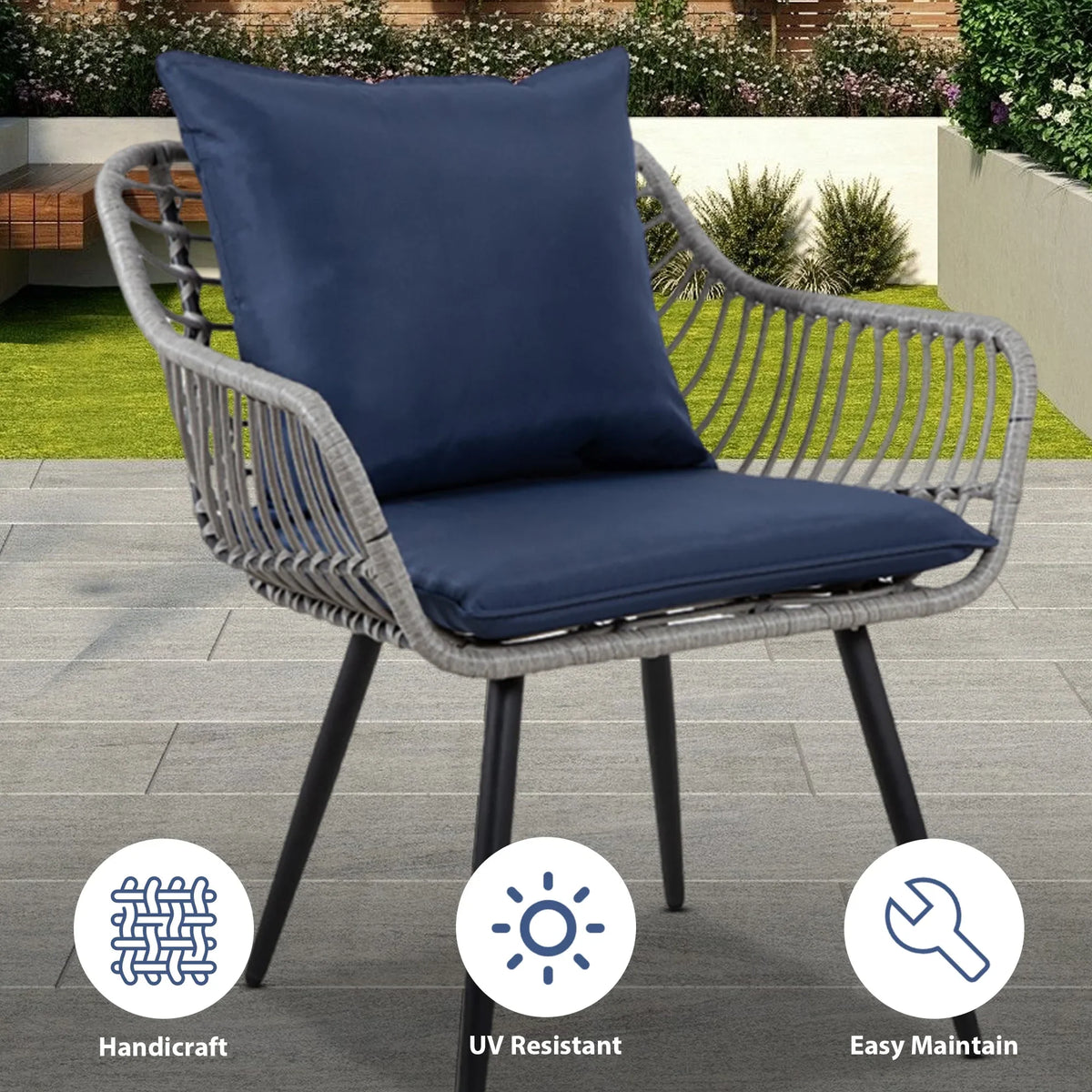 2026 NewAinfox 3-Piece Steel Outdoor Bistro Sets with Metal Chairs and Glass Top Table, Beige