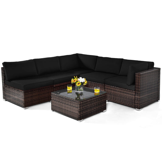 Costway 6PCS Patio Rattan Furniture Set Cushioned Sofa Coffee Table Black