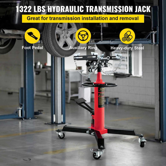 KFFKFF Hydraulic Transmission Jack, 3/5 Ton or 1322 lbs Lifting Capacity, 2-Stage Telescopic Floor Jack Stand with Foot Operated Pedal, 360° Rotating Wheel, for Garage or Workshop Lifting Tasks,Red
