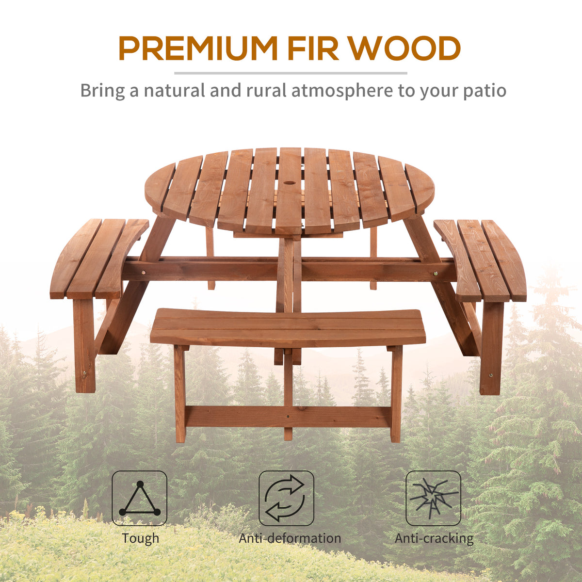 Outsunny Wooden Patio Dining Set, Outdoor Table and Benches Set, Brown