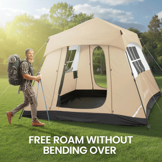 6 Person Instant Cabin Tent for Camping, Breathable Pop-up Tents with Carry Bag, Waterproof, Hiking & Traveling, White