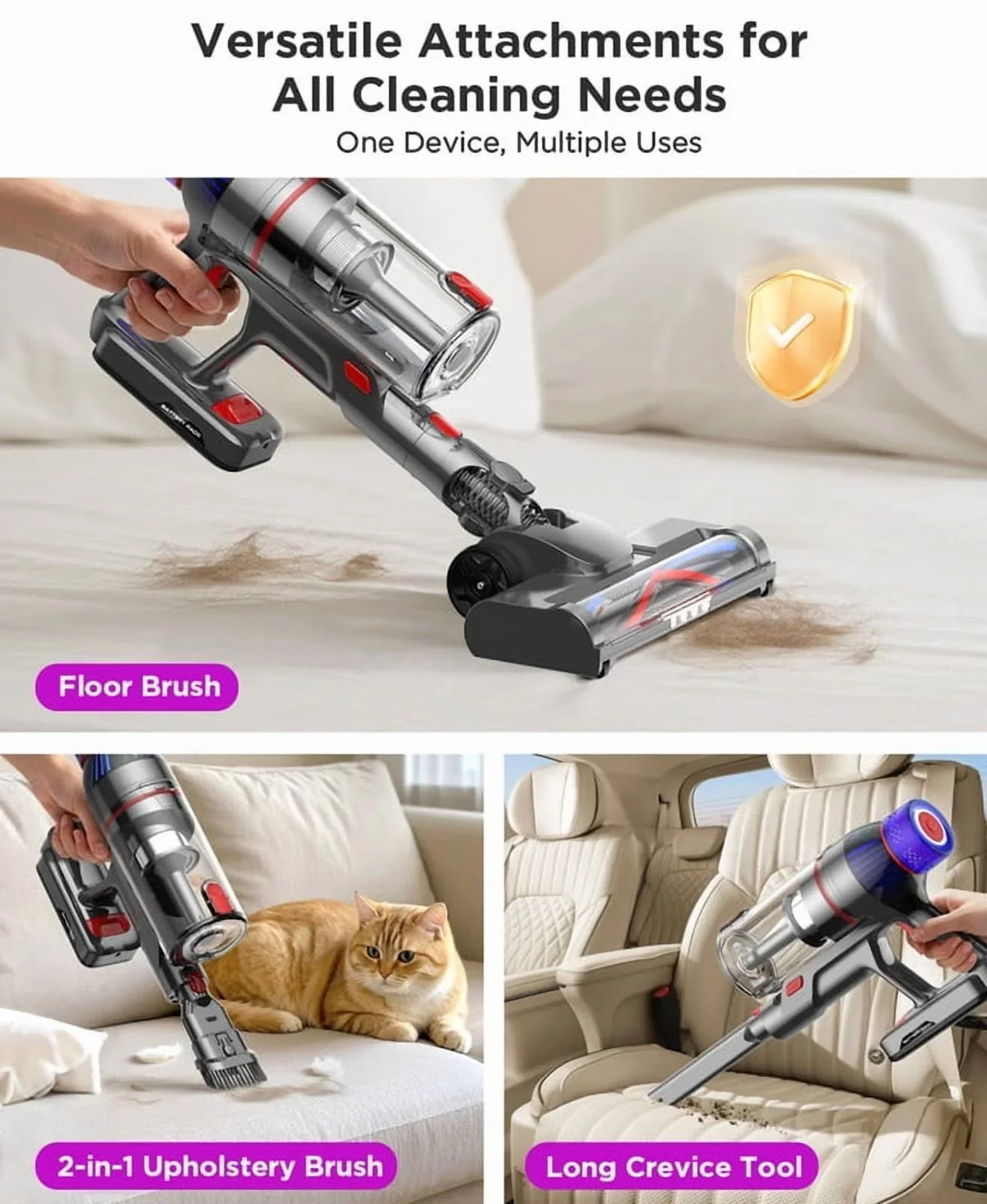 2026 NewHosaud Cordless Vacuum Cleaner - 45000pa 550W 55mins 2600mAh Lightweight Stick Vacuum Cleaners for Home Pet Hair Carpet Floor Purple