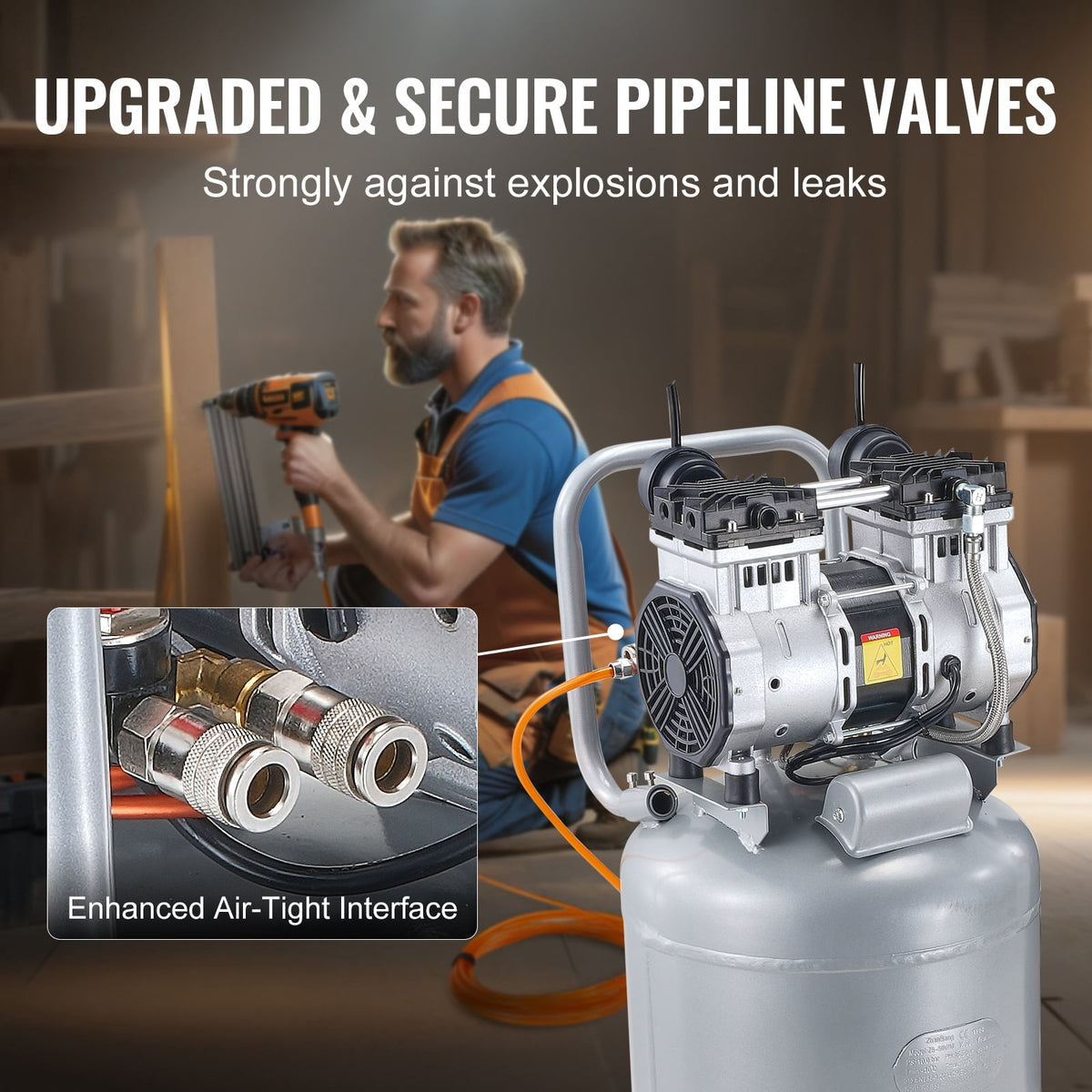 KFFKFF 13 Gallon Air Compressor, 2HP 4.6 SCFM@90PSI Oil Free Air Compressor Tank with 125PSI Max Pressure, 66dB Ultra-Quiet Compressor