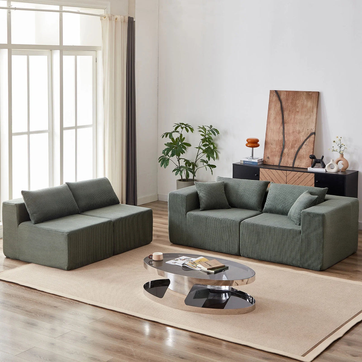 2026 New104-Inch Corduroy Modular L Shaped Sectional Sofa,Luxury Floor Couch Set,Upholstered Indoor Furniture,Foam-Filled Compressed Sofa for Living Room,Bedroom,4 PC Free Combination