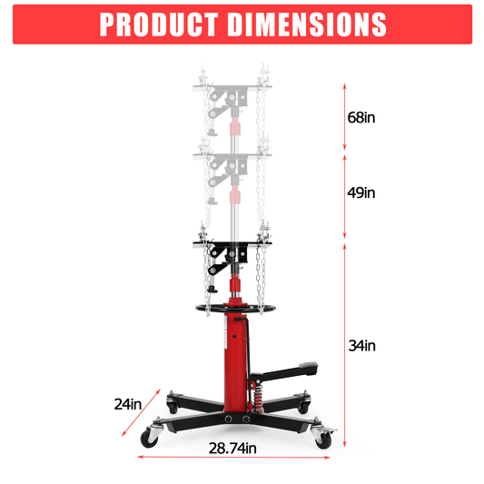 1100 lb Hydraulic Transmission Jack with 360° Wheels, Telescoping Lift 34"-68" for Garage, Heavy-Duty Transmission Stand