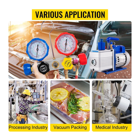 Vacuum Pump,4.8CFM AC Refrigerant Vacuum Pump With Gauges HVAC Refrigeration Home Vacuum Packing Air Condition Automobile Maintenance ,Widely Use