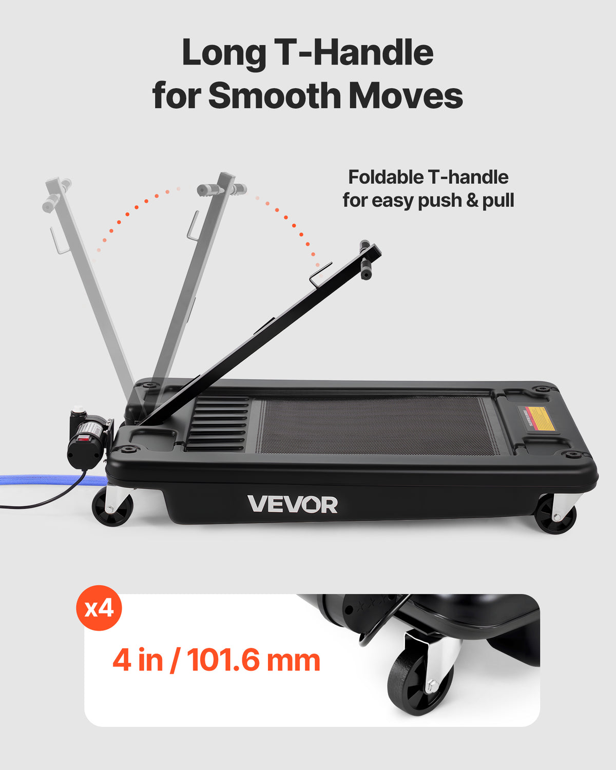 VEVOR Low Profile Oil Drain Pan, 17 Gallon Capacity, Rolling Oil Drain Pan with Electric Pump, 7.2 ft Hose & T Folding Handle, Leak-proof & Corrosion-resistant, Fit for Cars