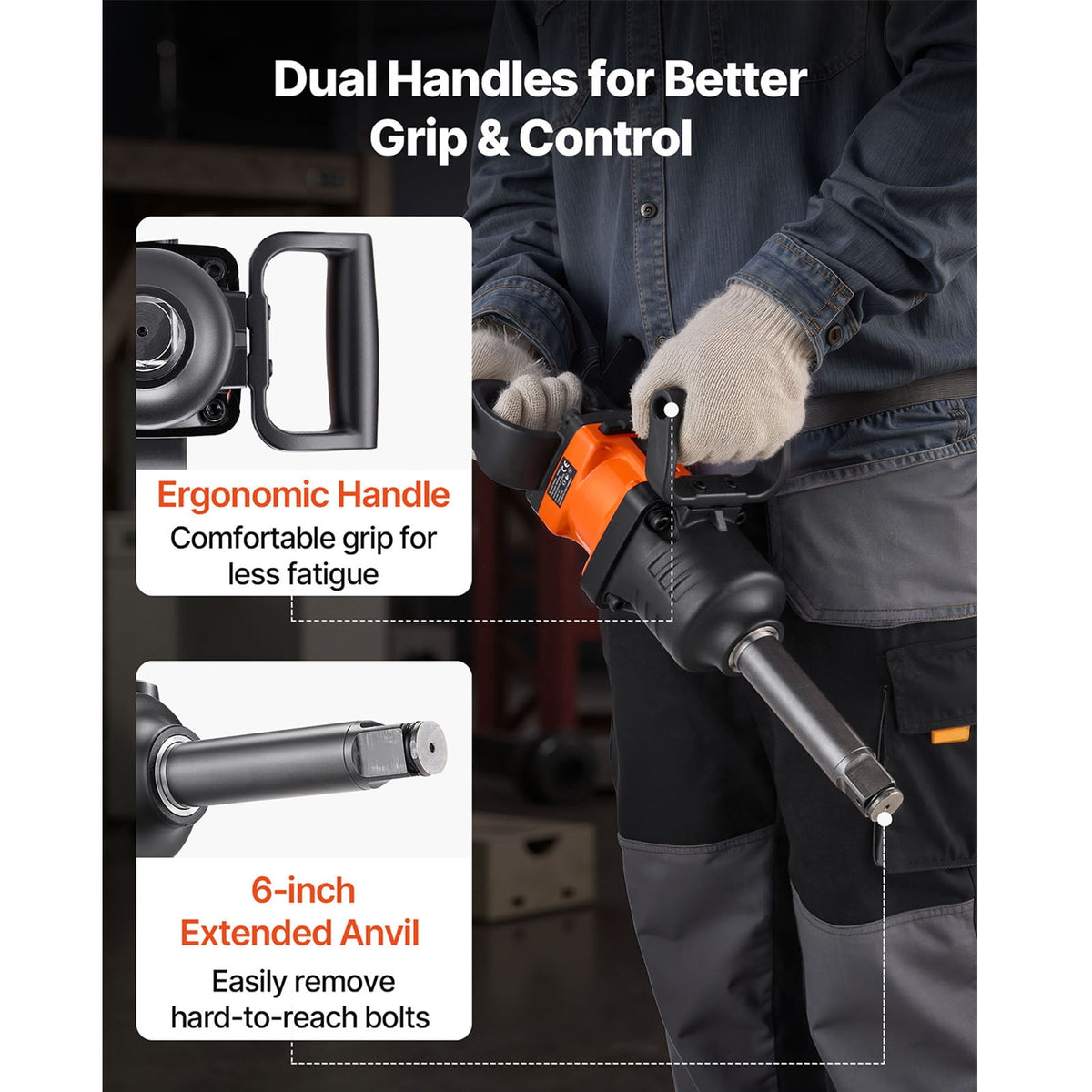 KFFKFF 1 Inch Air Impact Wrench, Up to 1800 ft-lbs Nut-Busting Torque, 18.7 lbs Lightweight Pneumatic Impact Gun with 6" Extended Anvil