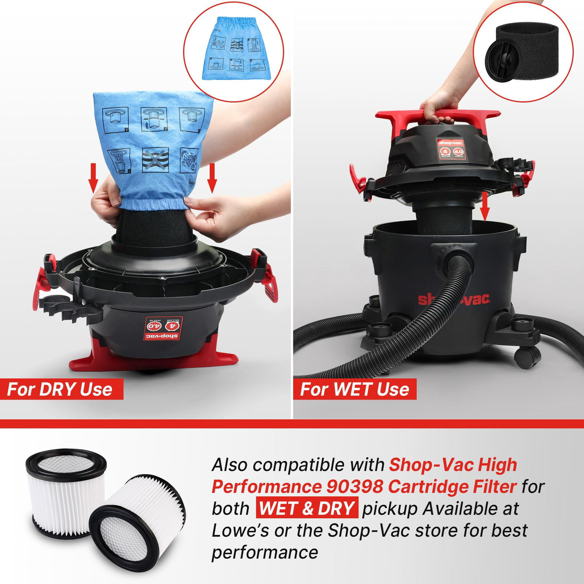 Shop-Vac 5430112 Wet/Dry Vacuum, 4 Gallon, 4 Peak HP, 1-1/4 Inch Diameter x 6 Foot Hose, 10 Foot Cord, Ideal for Jobsite, Garage, Workshop & Home