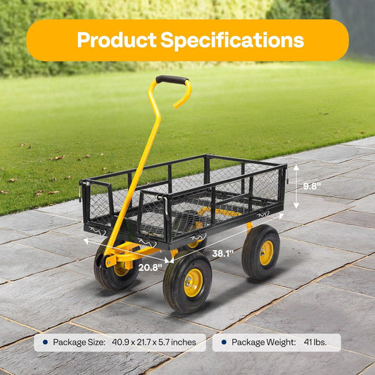 SPECSTAR Mesh Steel Garden Cart 880lb. Capacity, 38" x 21" with Removable Sides and 10 inch Wheels