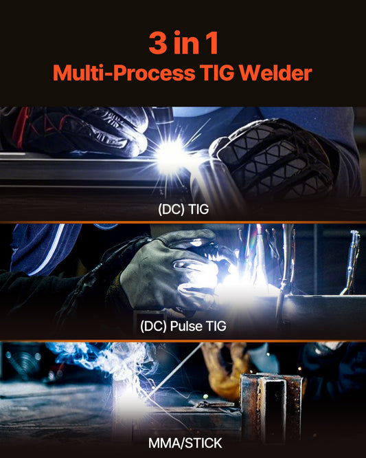 VEVOR TIG Welder 3-In-1 Welding Machine Pulse MMA Stick IGBT Inverter LED