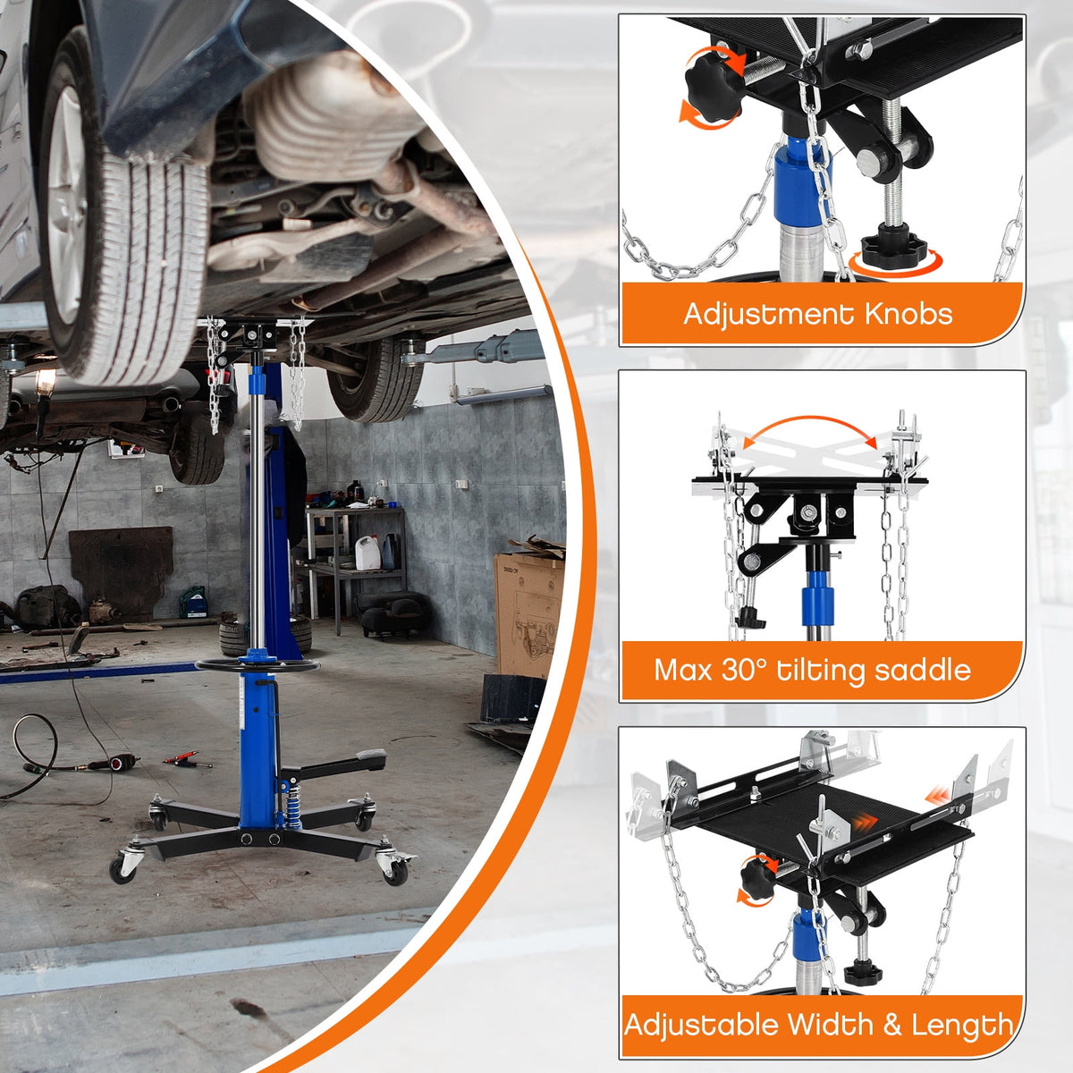 Hydraulic 2-Stage Telescopic Drive Jack – 1322 lbs (3/5 Ton), 34"–68" Lifting Range, Foot Pedal, 360° Swivel Wheels, Heavy Duty Garage Car Lift Stand, Blue, 1322 lbs