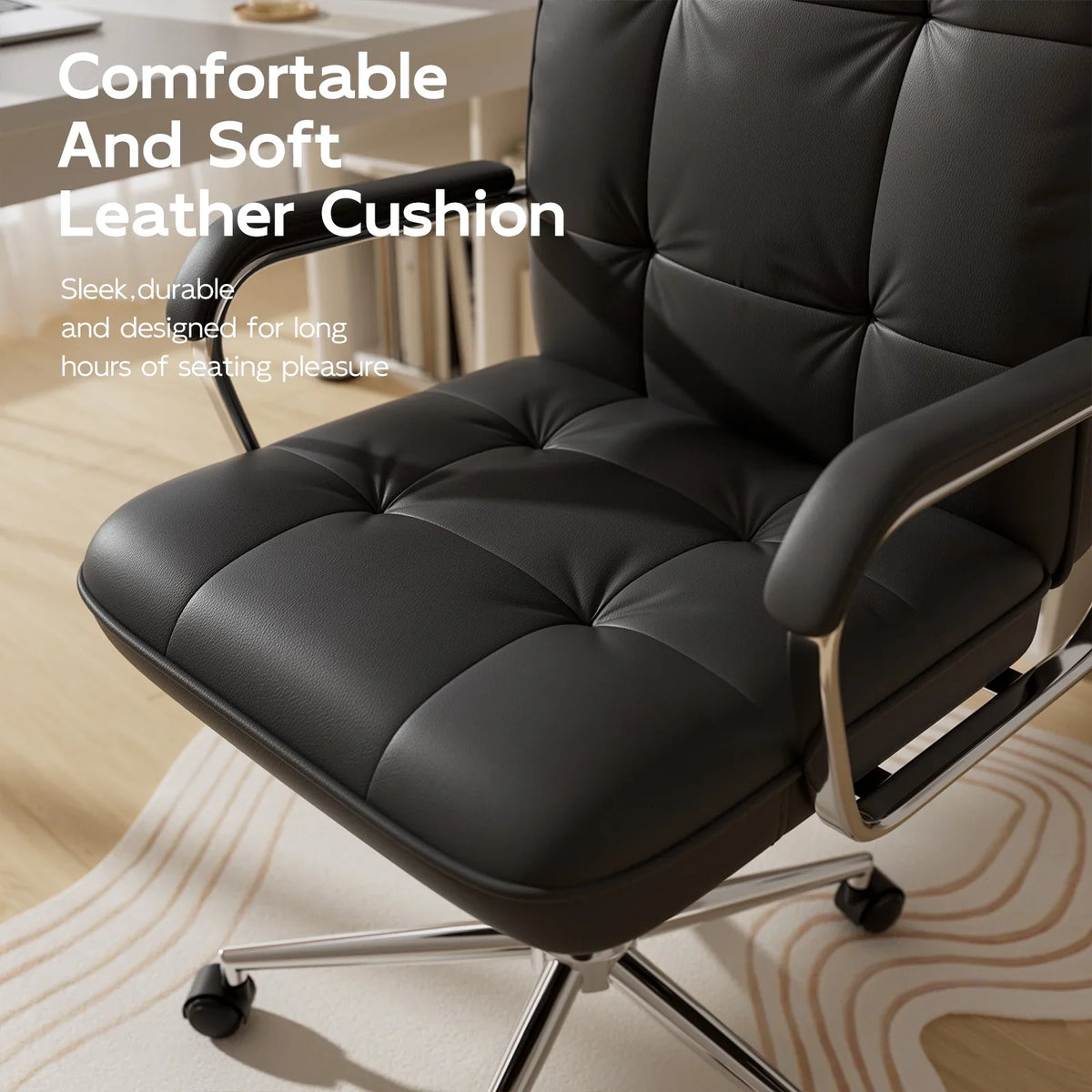2026 NewSolfway White Office Chair, Swivel Leather Computer Desk Chair with Wheels and Padded Arms, Executive Office Chair for Adults