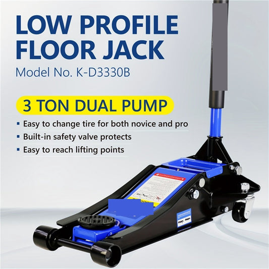 Hydraulic Low Profile And Steel Racing Floor Jack 3 Ton (6600 Lb) Capacity, With Dual Piston Quick Lift Pump, Blue Lifting Range ,Robust Construction