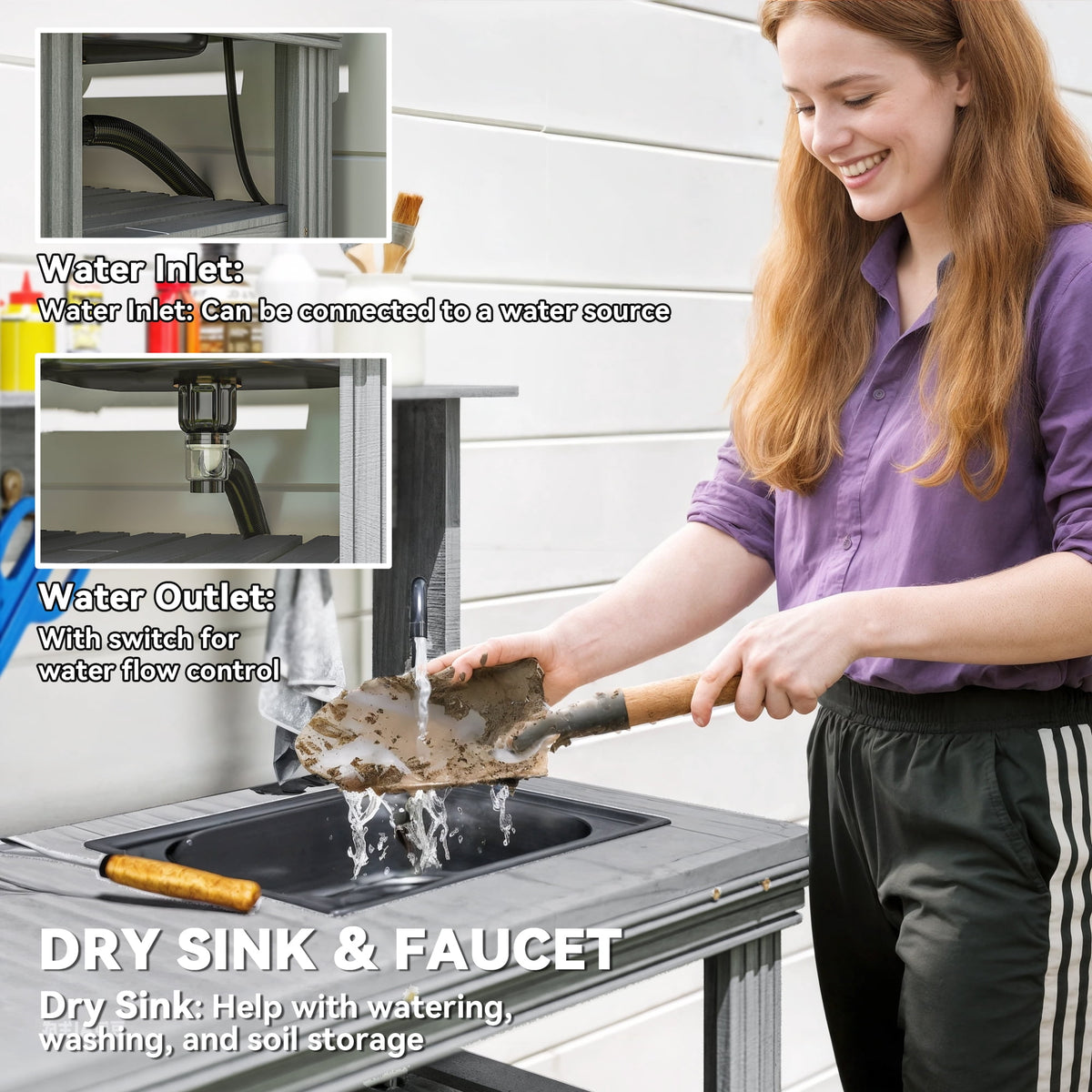 Outsunny Potting Benches for Outside with Faucet, Removable Sink, Shelves