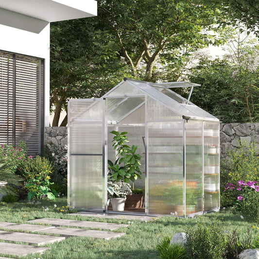 Outsunny 4'x6.2'x6.4' Walk-in Garden Greenhouse Polycarbonate Panels Plants Flower Growth Shed Cold Frame Outdoor Portable Warm House Aluminum Frame
